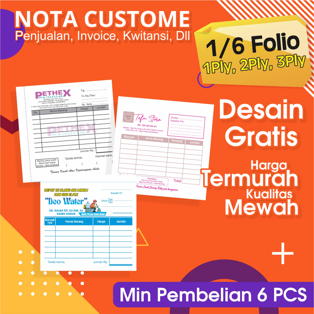 

Nota custom warna 1/6 folio isi 100lbr