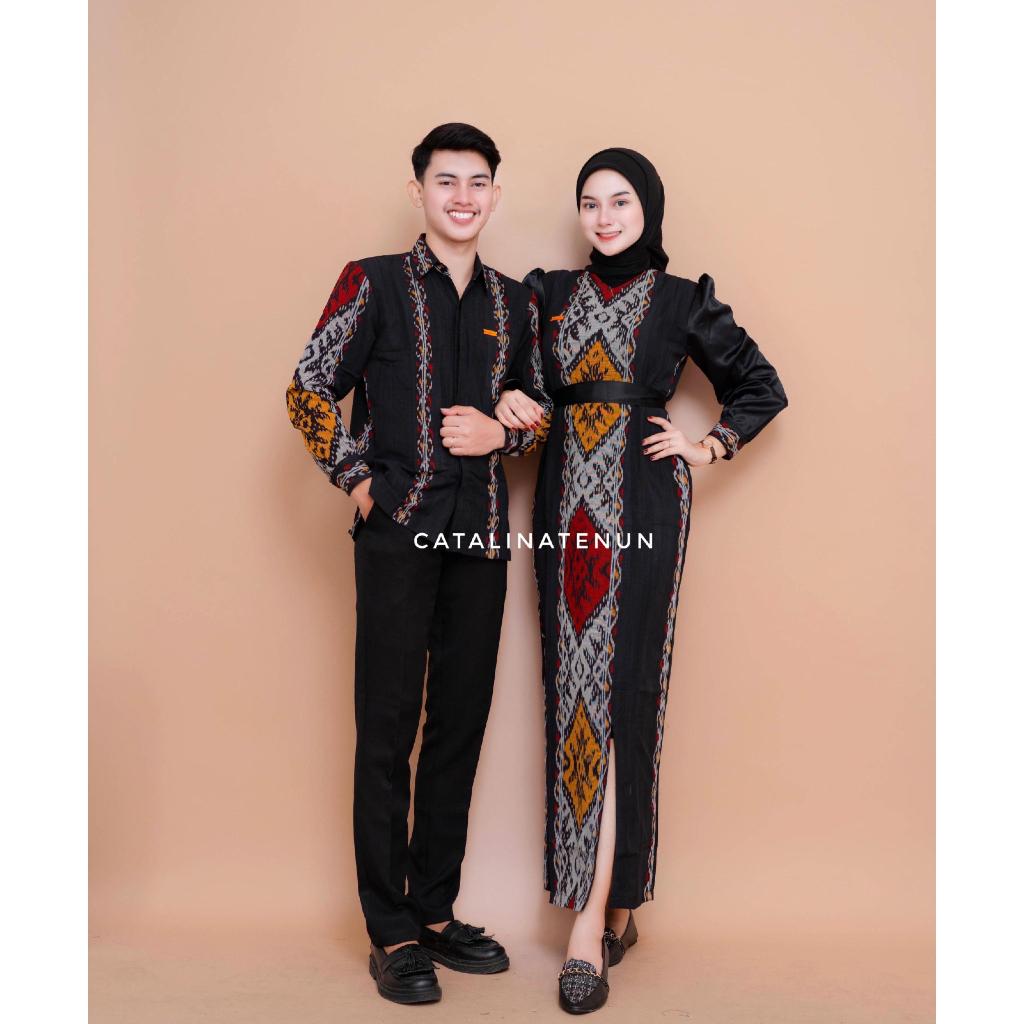 baju tenun couple fatma hitam maroon - baju couple kondangan - tenun couple set - kemeja&gamis konda