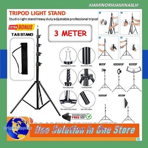 Portable Tripod Light Stand Studio Foto Stand Lampu Led Tripod Stand Kamera Midio Tinggi Max 3 Meter
