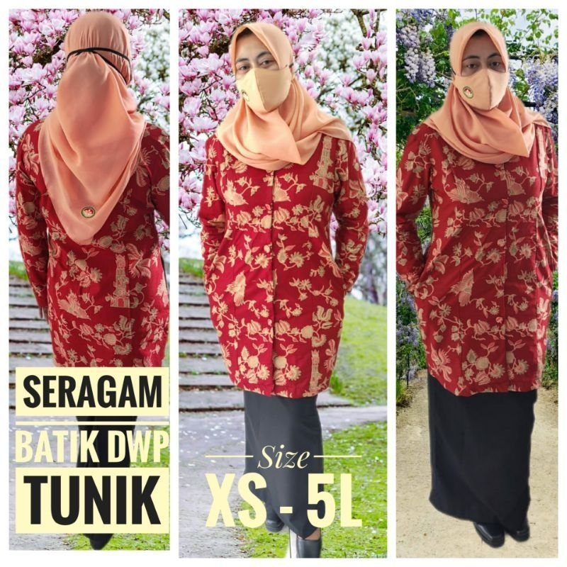 Baju Batik DWP Tunik Bahan Dobby/Embos Terbaru