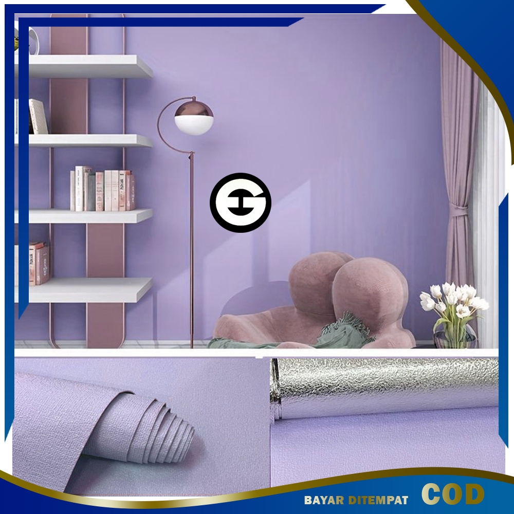 WA Dekorasi Kamar Dinding Wallpaper Foam Linen Ungu Muda 3D Roll 50cm x 280cm Wall Paper Stiker Roll