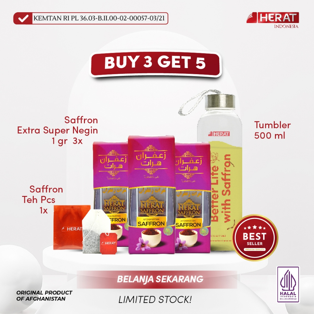 

[GRATIS TUMBLER + TEH] Saffron Extra Super Negin 1 gr x3 - Grade A++ Premium - Safron Halal 100% Original