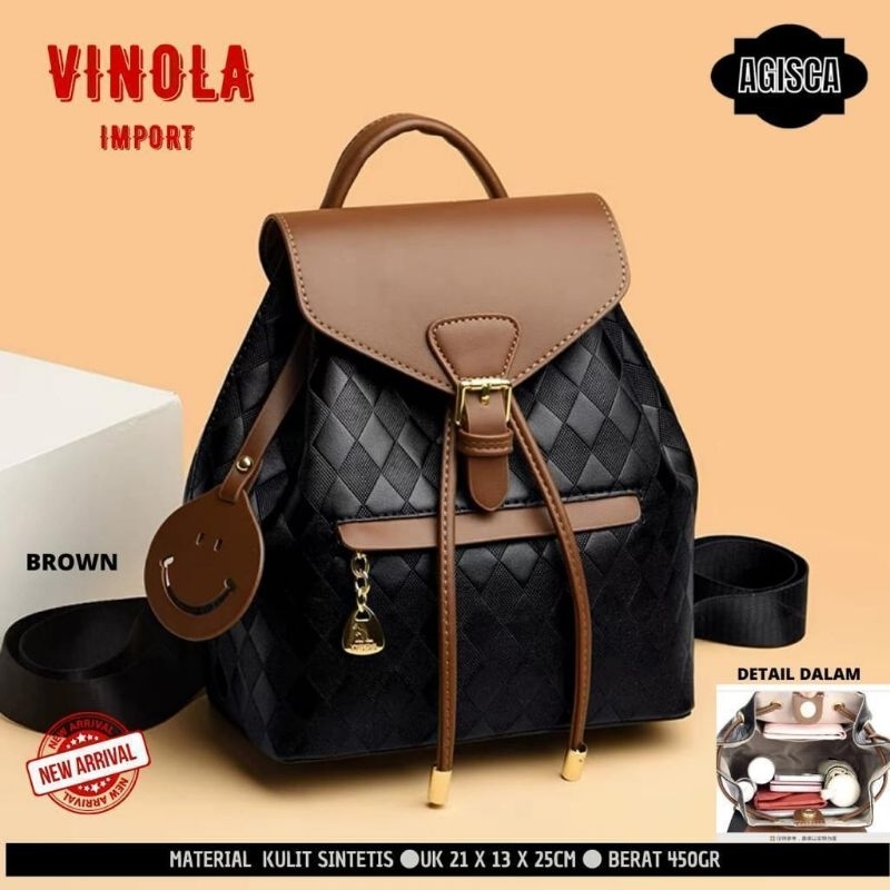 TAS GENDONG BAHAN KULIT SINTESIS TAS RANSEL IMPORT WANITA VINOLA