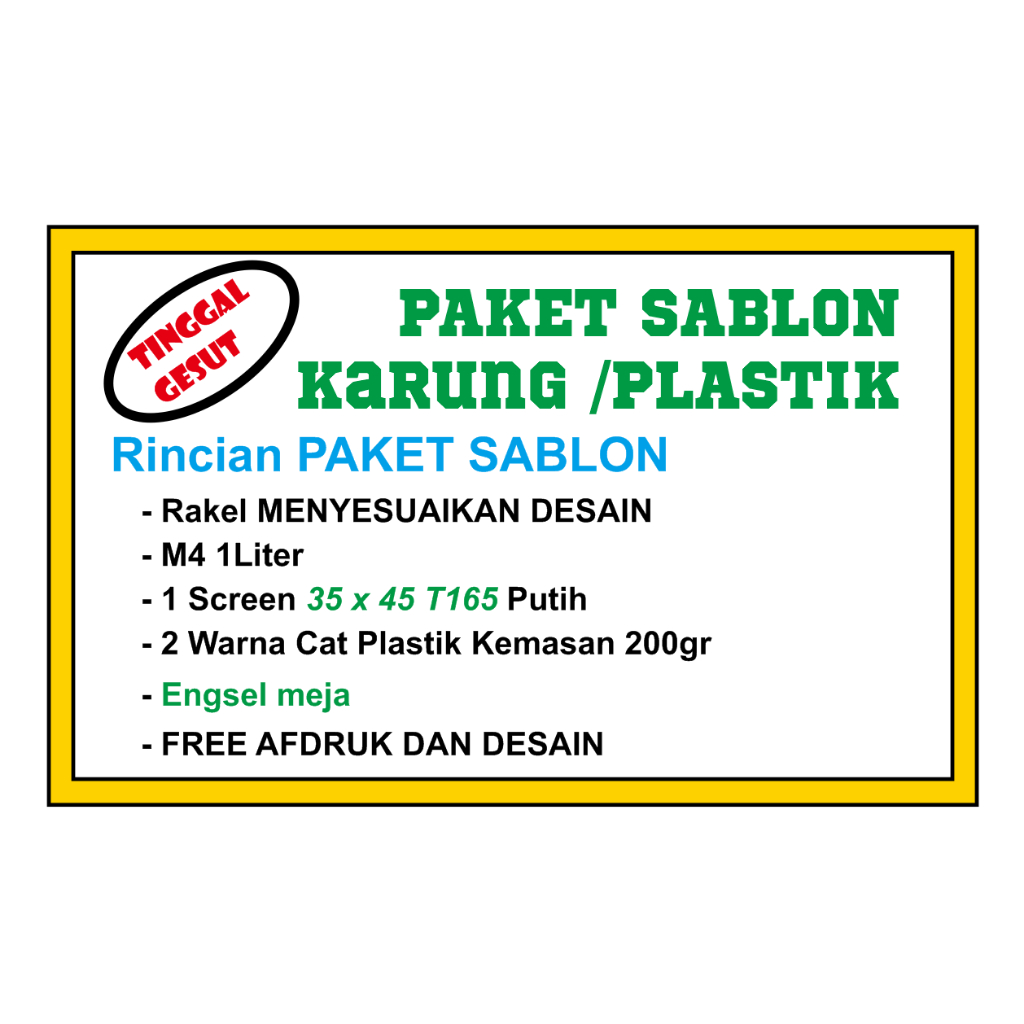 

PAKET SABLON TINGGAL GESUT (screen ukuran 35x45 T165 Putih)