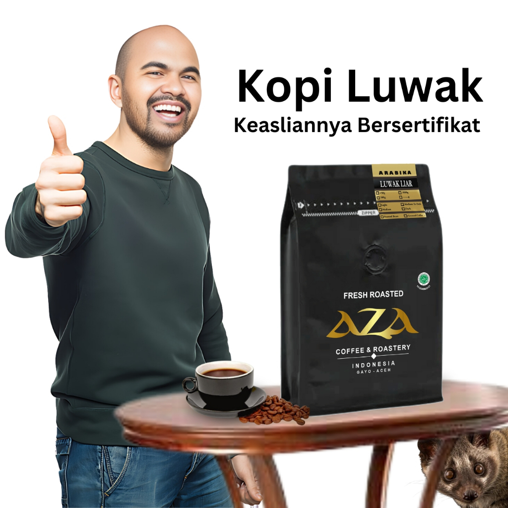 

AZA Coffee Kopi Luwak Liar Arabika Gayo Aceh Premium Fresh Roast Bean Biji dan Bubuk