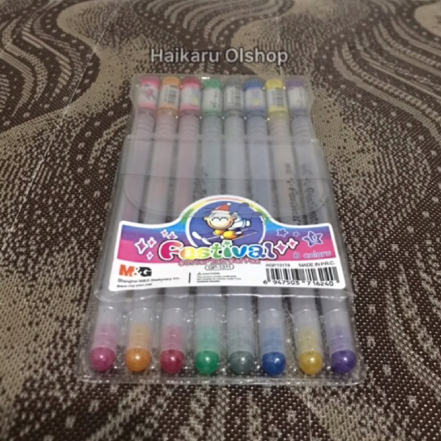 

M&G Pulpen Glitter Ink Gel Pen 1 Set 8 Colors 1.0 mm