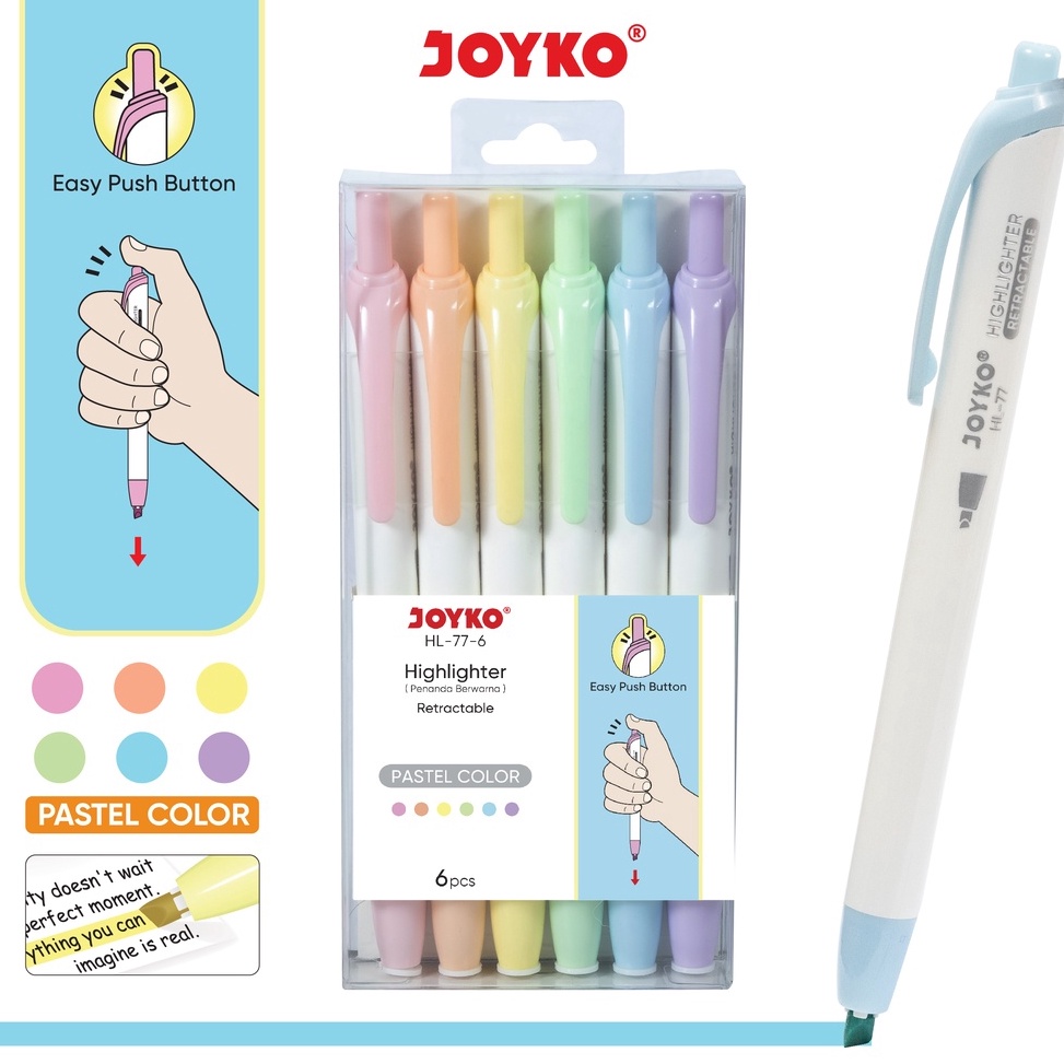 

KODE S4S3 Penanda Berwarna Highlighter Joyko HL776 Warna Pastel Color