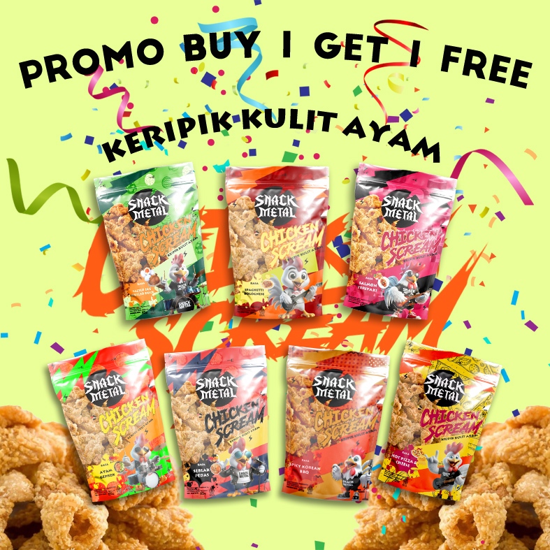 

Promo Buy 1 get 1 free keripik kulit ayam berbagai rasa