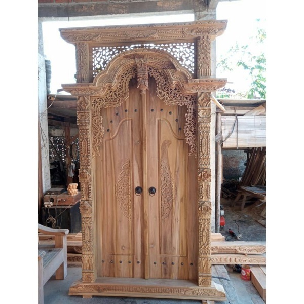 FREE ONGKIR Furniture jepara Gapura Pintu gebyok ukir bahan kayu jati ukuran 120 x 250 bukan lemari 