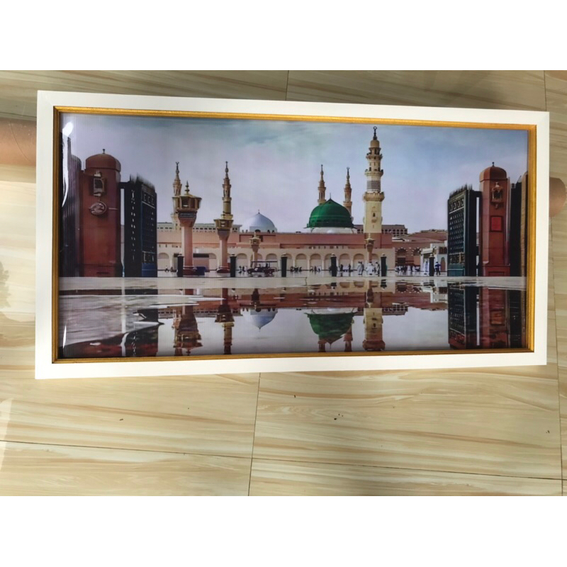 hiasan dinding gambar masjid nabawi plus bingkai 100x50cm