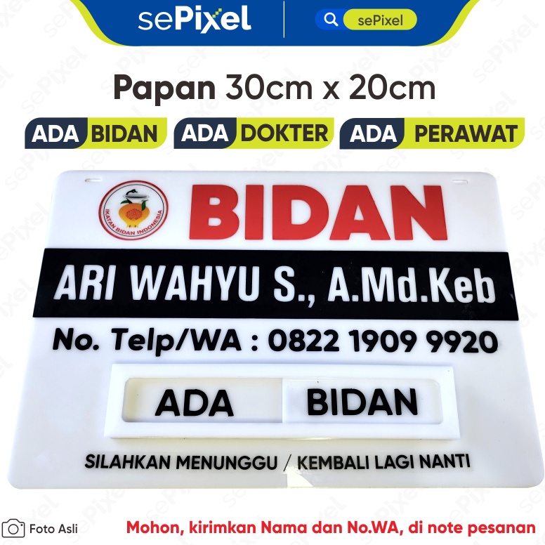 

KODE N6N Acrylic akrilik papan bidan ada bidan bidan keluar