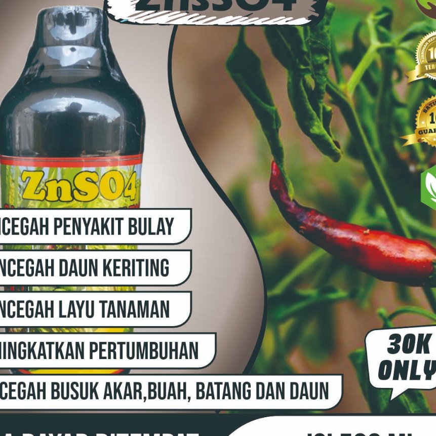 Top Obat Semprot Organik Anti Daun Cabe Kuning Keriting ZnSO4 GAZA ZINK SULFATE Anti Patek dan Busuk