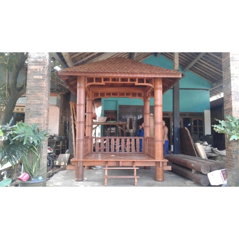 GAZEBO SAKA MOTIF BAMBU| GAZEBO KAYU JATI 3x2M