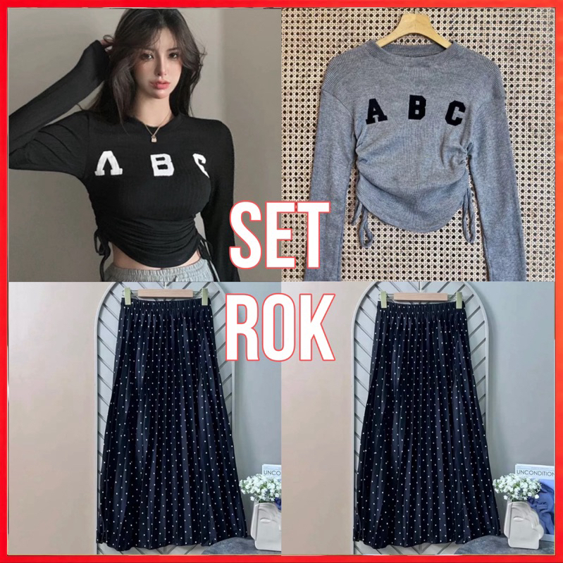 PARIROO ONE SET ROK PLISKET POLKADOT PREMIUM FREYA DAN ABC TOP / SETELAN ROK ATAS BAWAH ABC DAN ROK 