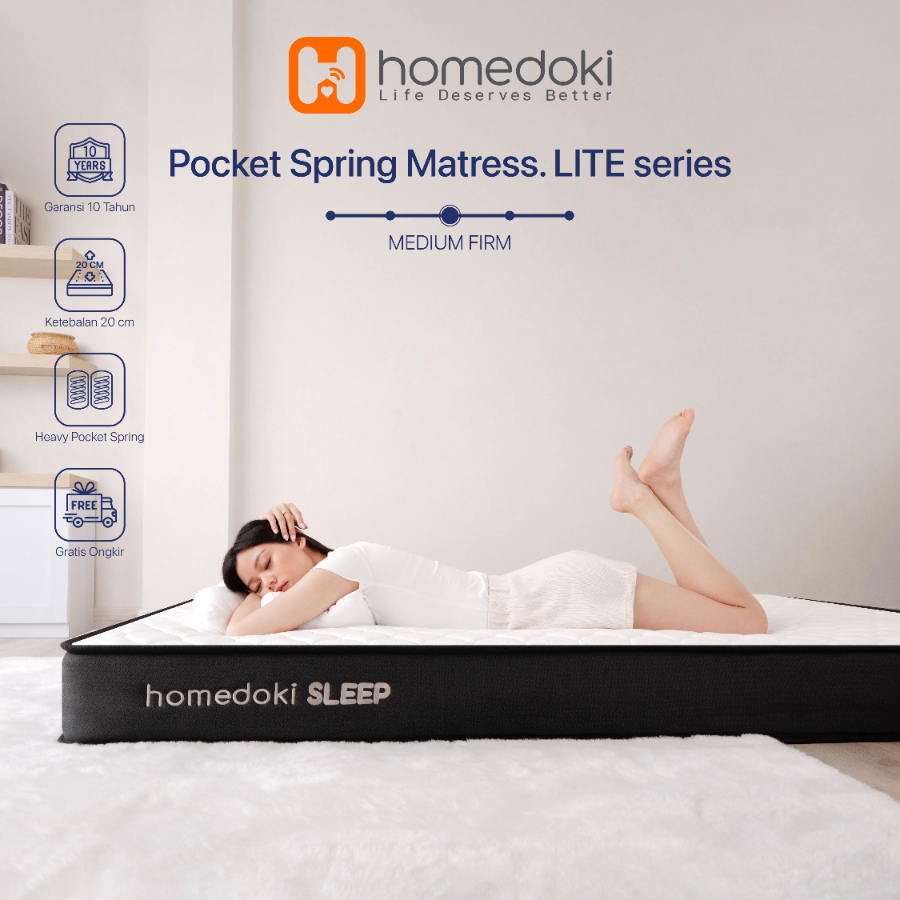 Homedoki LITE Series/Kasur Pocket/Kasur Spring Bed/Matras Kasur/Tebal 20cm/Spring Bed 180x200