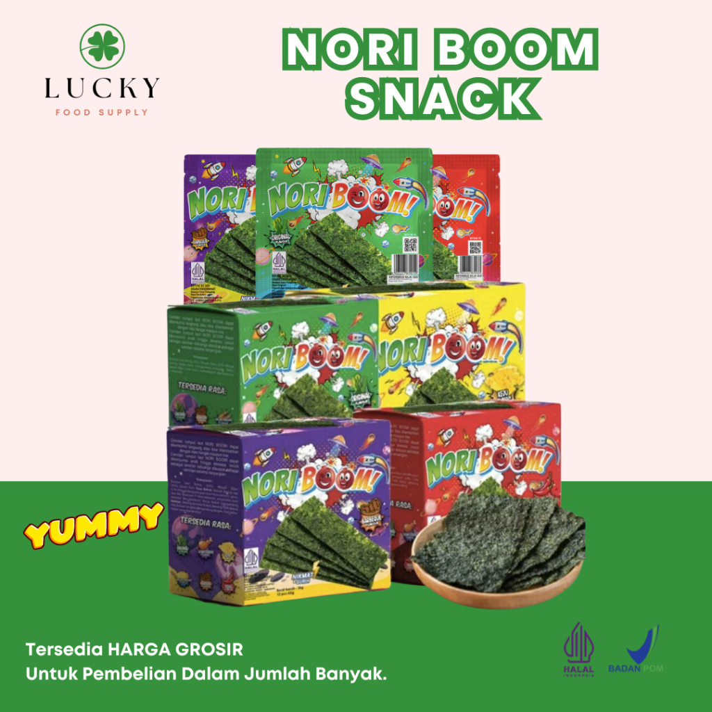 

Nori Boom 1 BOX ISI 12 / Nori Sachet Seaweed Snack 3g HALAL Harga Grosir