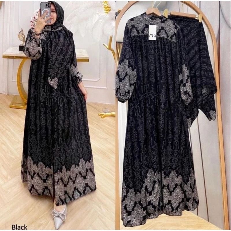 [Fashion Muslim] Gamis SET HIJAB SYARI RAYON premium motif dress maxy kondangan busui friendly termu