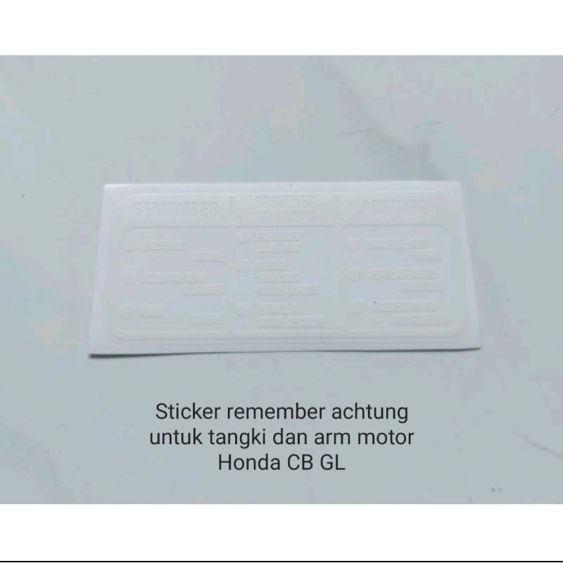 STICKER REMEMBER ACHTUNG UNTUK TANGKI DAN ARM MOTOR CLASSIC HONDA CB GL LABEL KETERANGAN STIKER EMBL