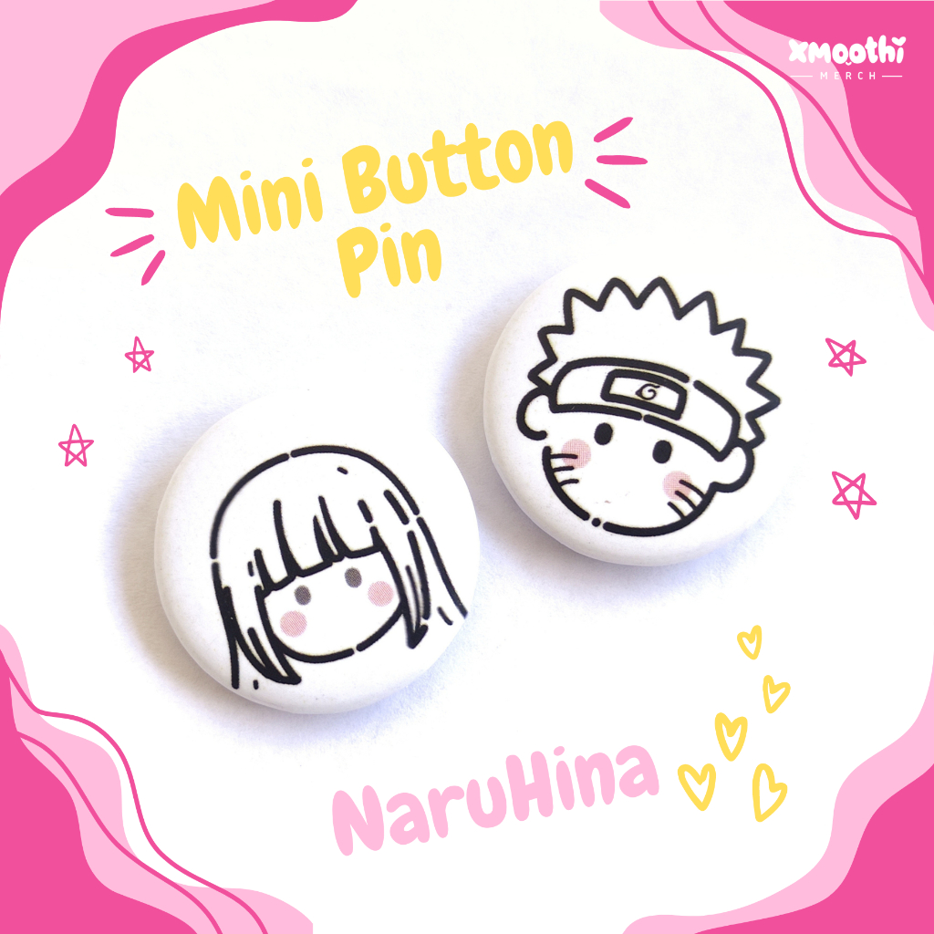 NARUTO X HINATA MINI BUTTON PIN - NARUTO SHIPPUDEN - ANIME COUPLE - CUTE MERCHANDISE ANIME