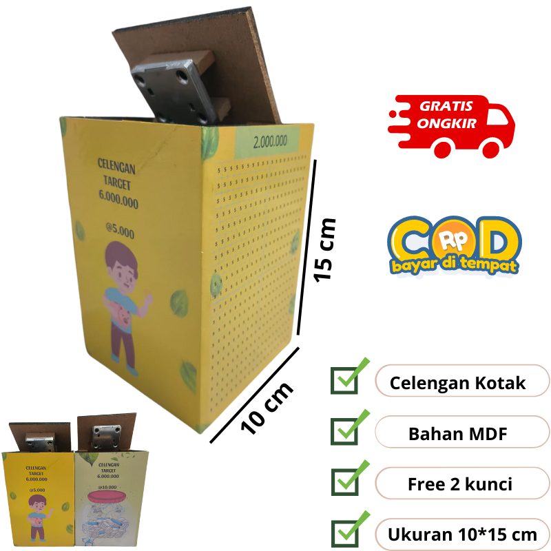 CELENGAN TARGET 6 JUTA TABUNGAN 10X5 CM GRATIS 2 KUNCI CELENGAN TARGET KUNCI SEDANG CELENGAN 10X15 C