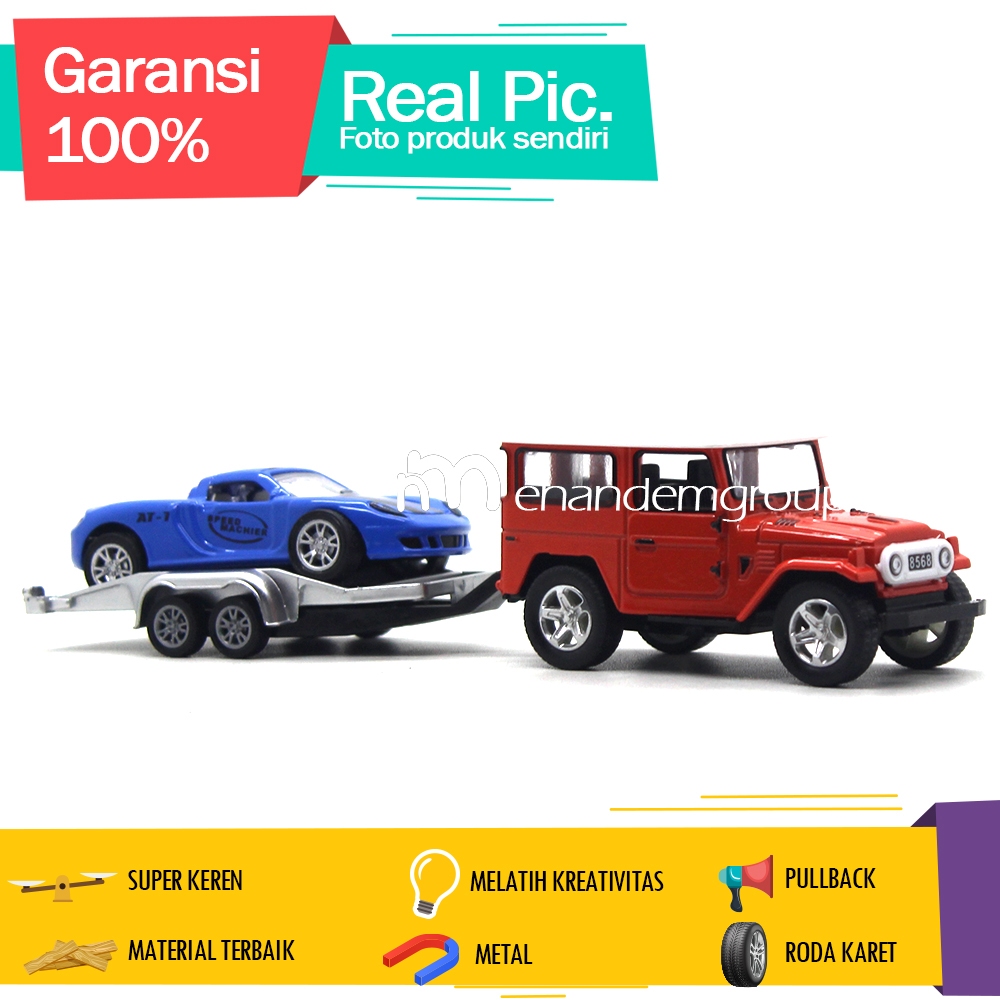 Diecast Miniatur Mainan Mobil Jeep Hardtop Towing Derek Set Isi 2