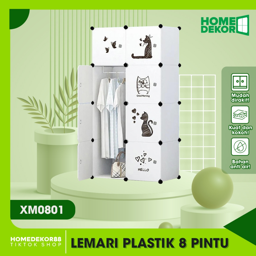 HOMEDEKOR - Lemari Plastik Portable 8 Pintu Lemari Plastik Karakter Lemari Pakaian Portable