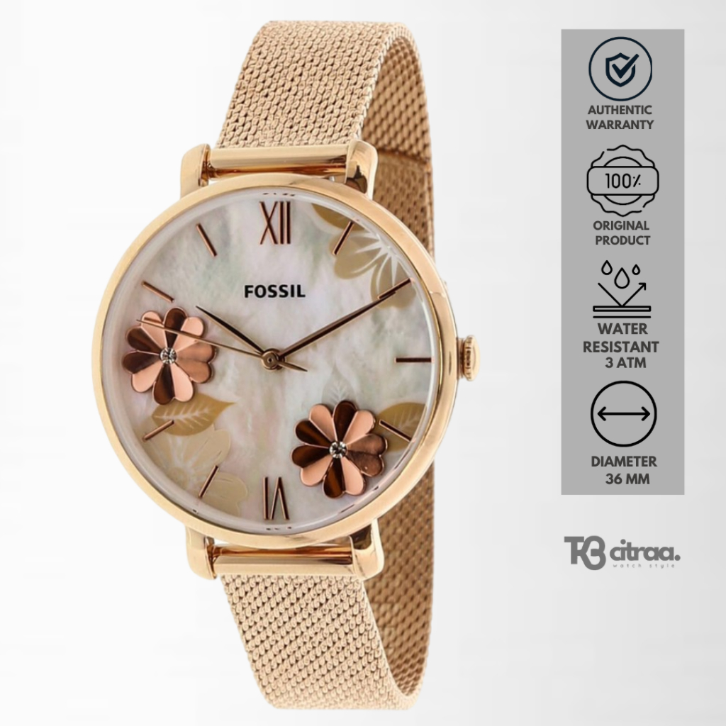 jam tangan fashion wanita Fossil ladies Jacqueline analog strap rantai Floral dial water resistant l