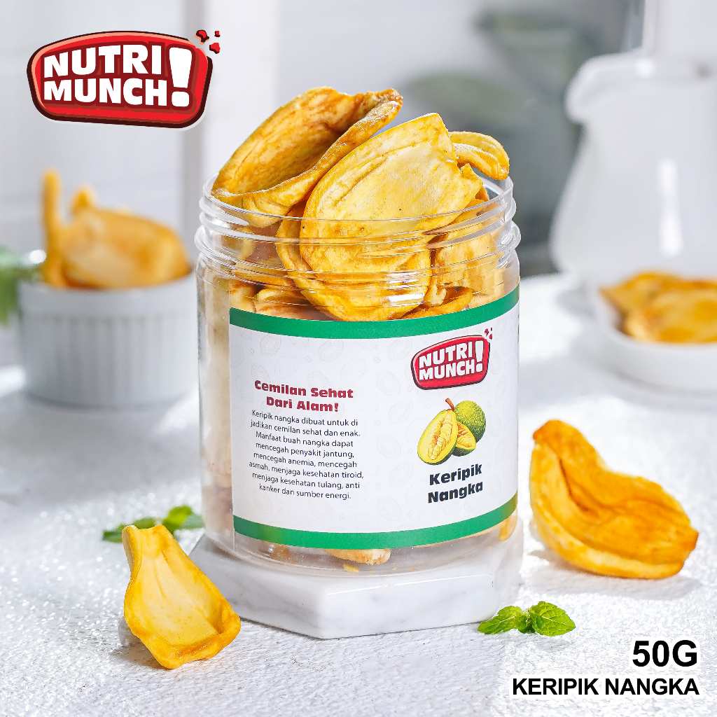 

NUTRIMUNCH KERIPIK BUAH NANGKA 50 GRAM ASLI SNACK FRUIT JACKFRUIT ORIGINAL CEMILAN KERIPIK NANGKA