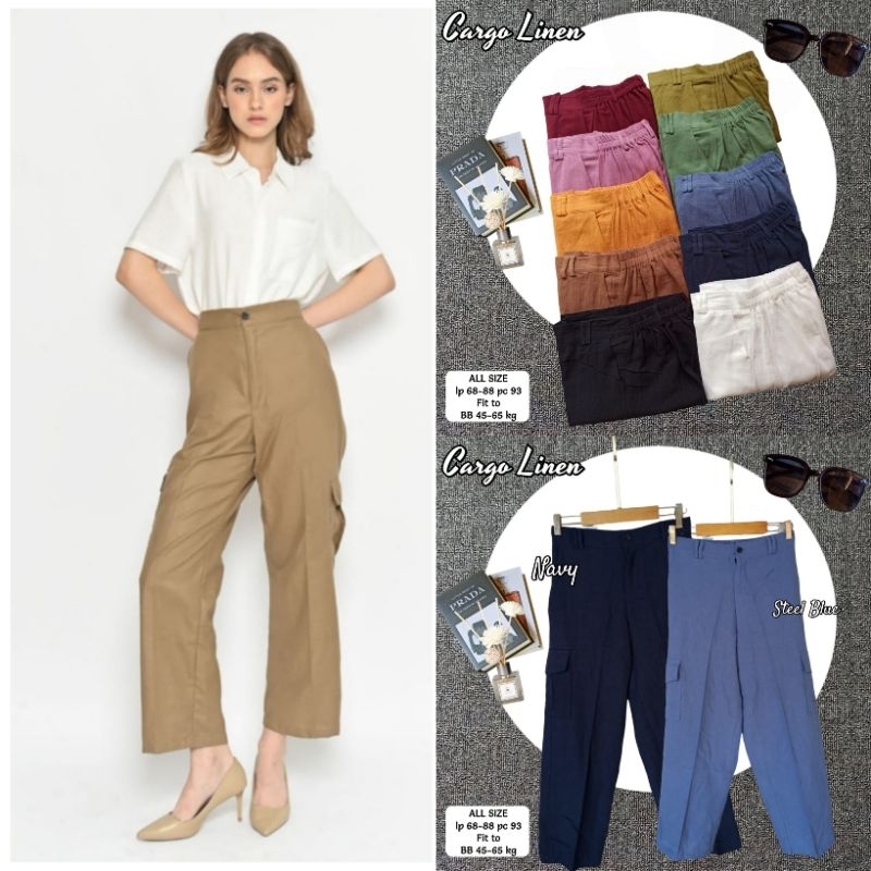 Cargo Pants Import Celana Cargo Linen Celana Panjang Wanita Celana Cargo Linen Import Celana Linen P