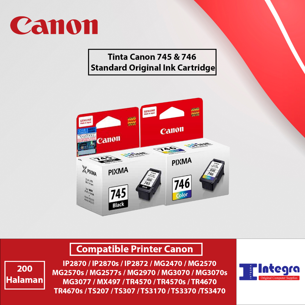 Tinta Canon 745 & 746 ( Black + Colour ) 1 Set Original Tinta Printer Canon MG2570s Ts207 Ts307