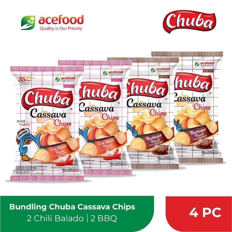 

Grosir Berkah Jaya | Chuba Pasti Seru - 2 Rasa isi 4 - Keripik Singkong Sambal Balado & Barbeque 140 Gr