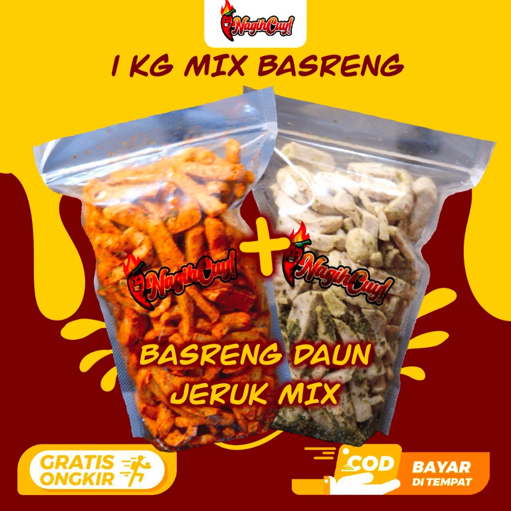 

BUY 1 GET 1 BASRENG ORIGINAL MIX PEDAS DAUN JERUK NagihCuy - 1KG
