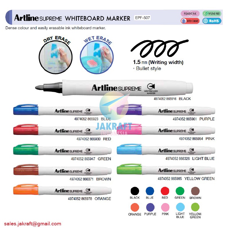 

GOGO ORDER 1 Pcs Spidol Papan Tulis Kaca ARTLINE Supreme Whiteboard Marker EPF57 Dapat Dihapus 15 mm