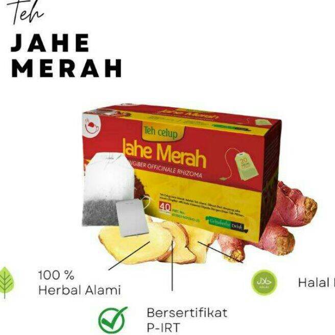 

teh herbal JAHE MERAH Minuman untuk Daya Tahan Tubuh TEH JAHE MERAH Original isi 20 Kantong Teh Celup HALAL Original