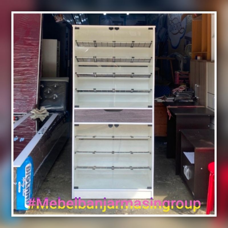 Lemari Sepatu Kaca | Rak Sepatu 2 Tingkat