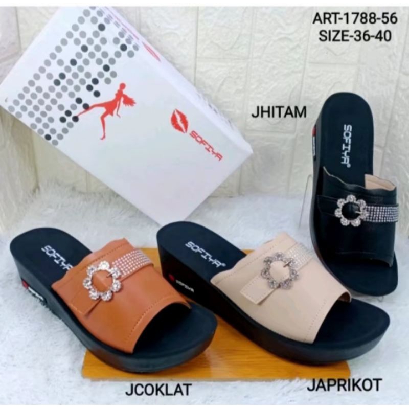HOT SANDAL WEDGES SOFIA IMPORT TERBARU 2024/SANDAL WANITA WEDGES SELOP MOTIF KEKINIAN