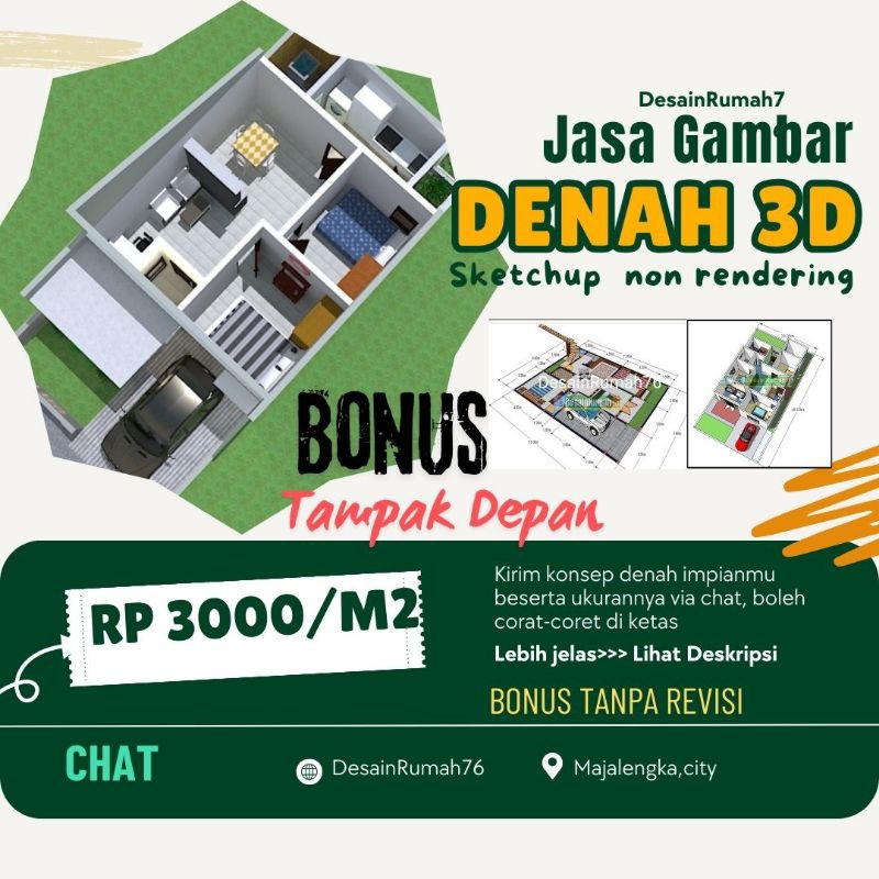 JASA DESAIN DENAH 3D ( BONUS TAMPAK DEPAN 3D ), Jasa desain rumah, arsitek rumah