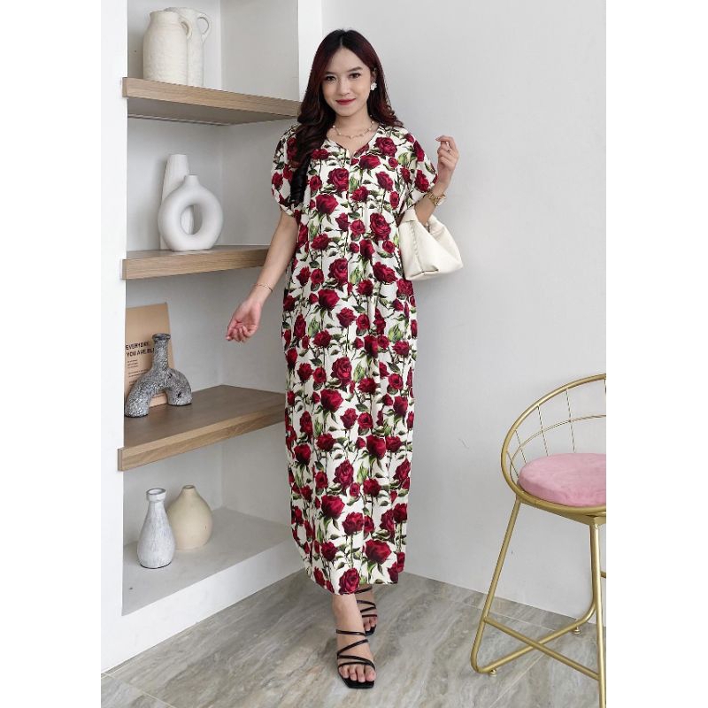 Daster Panjang SMK HD.id Longdress Motif Terbaru Lengan Pendek Daster Busui