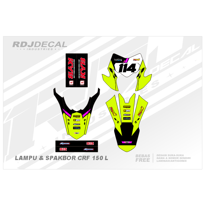 DECAL STICKER BATOK LAMPU CRF L (010) DEKAL STIKER SPAKBOR DEPAN BELAKANG KEPALA HITAM KUNING UNGU P