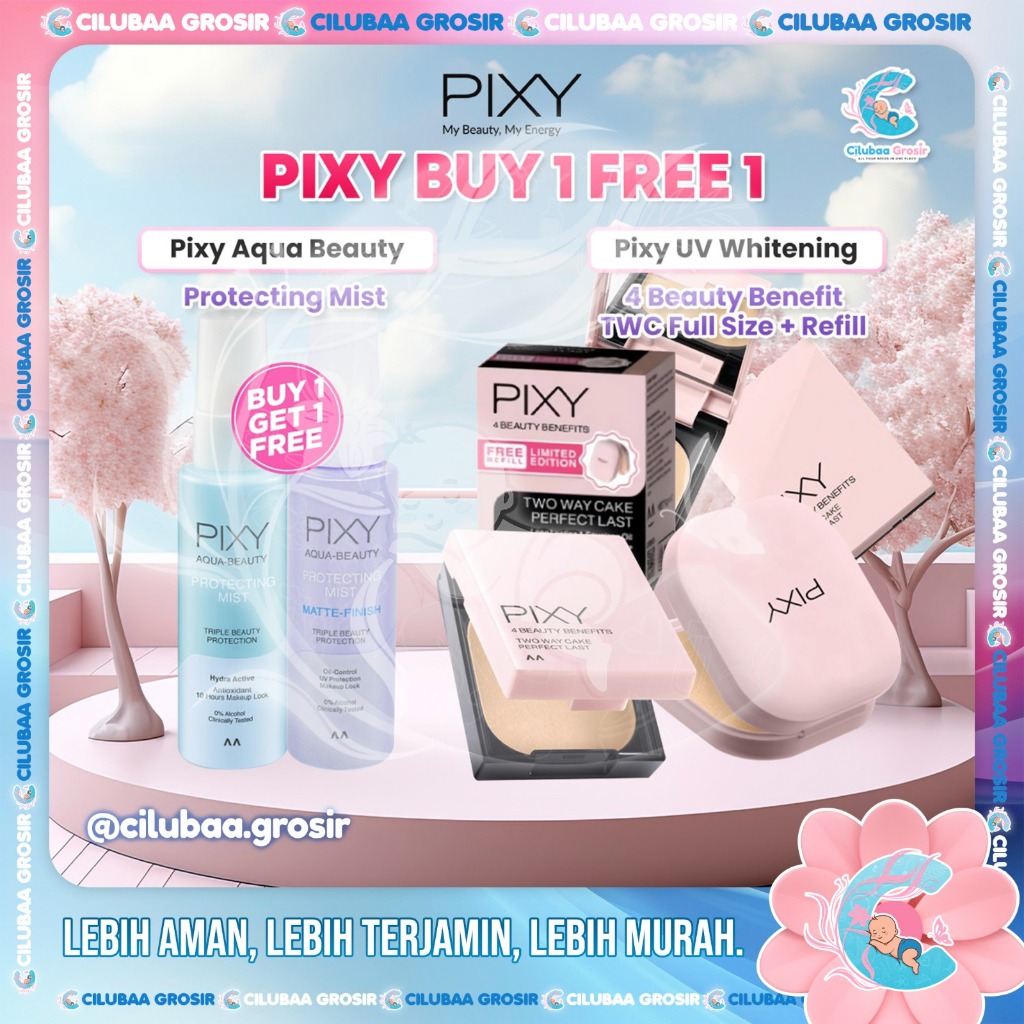 [ PROMO BUY 1 FREE 1 ] Pixy UV Whitening 4 Beauty Benefits TWC Perfect Last REFILL FULLSIZE || Aqua 