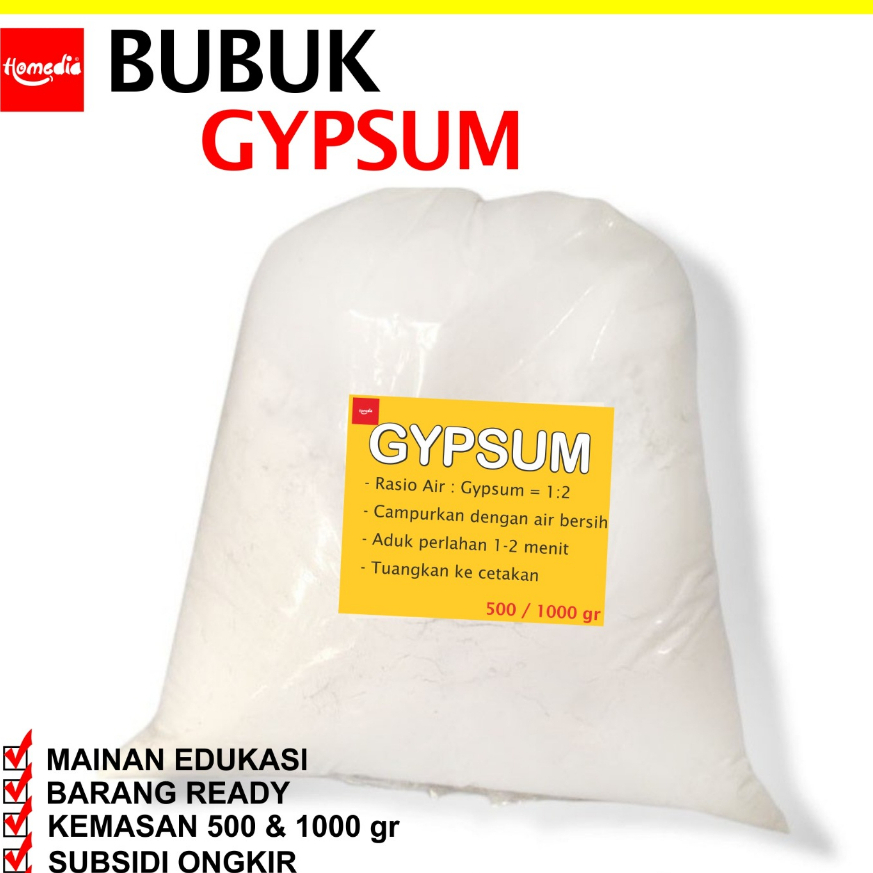 

BUBUK GYPSUM / SEMEN GYPSUM / TEPUNG GYPSUM / GYPSUM POWDER / KOMPON GYPSUM 1 KG