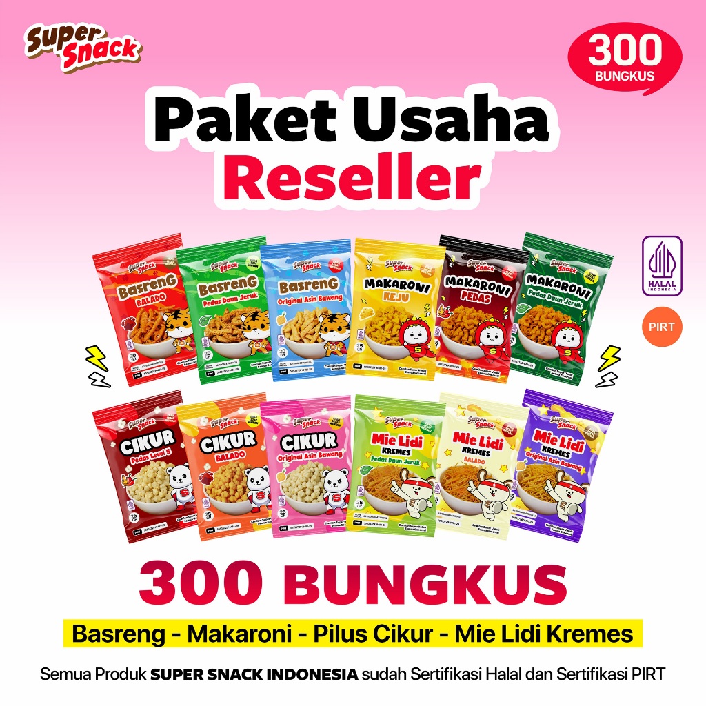 

Paket Usaha Cemilan 300 Bungkus untuk Reseller Super Snack