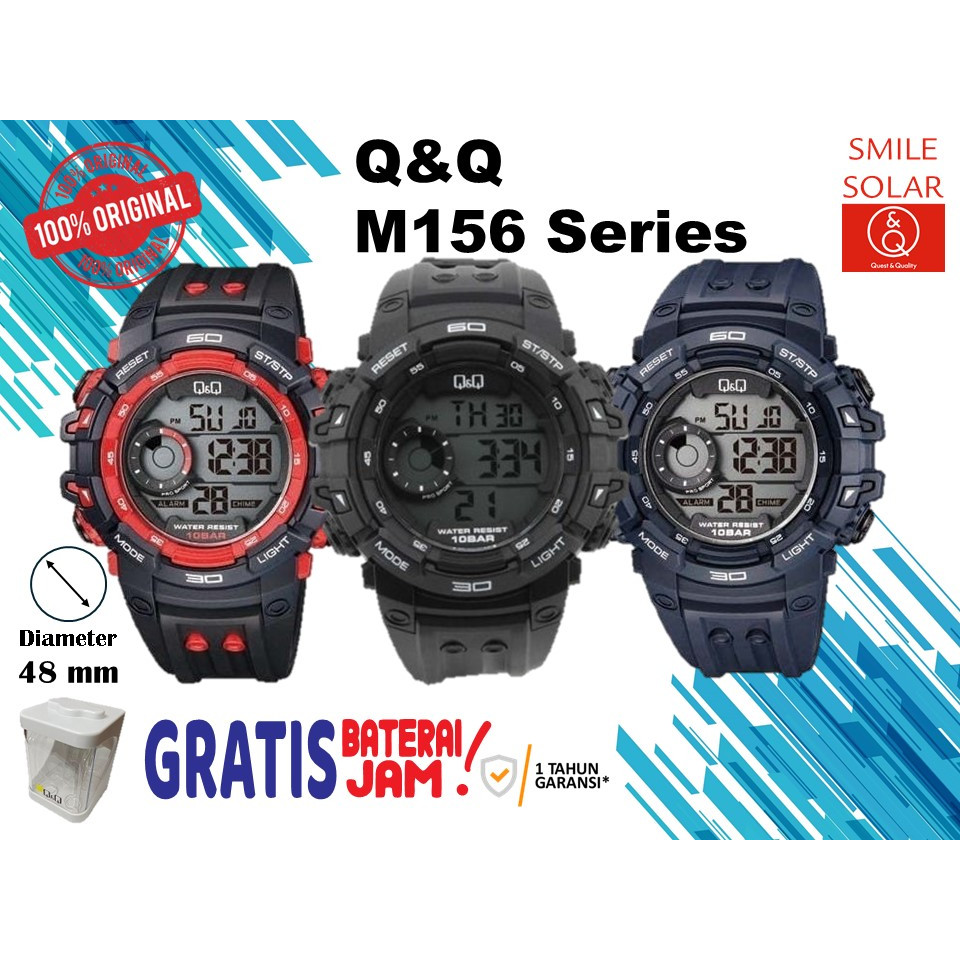 Jam Tangan Pria Casual Sporty Rubber Digital Original Q&Q QnQ QQ M156 M156J Series