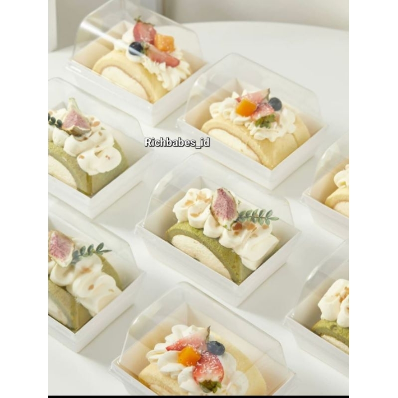 KOTAK BOX BOLU GULUNG PUTIH POLOS SIMPLE ROLL CAKE BOX MIKA TRANSPARAN ESTETIK POLOS TANPA STICKER