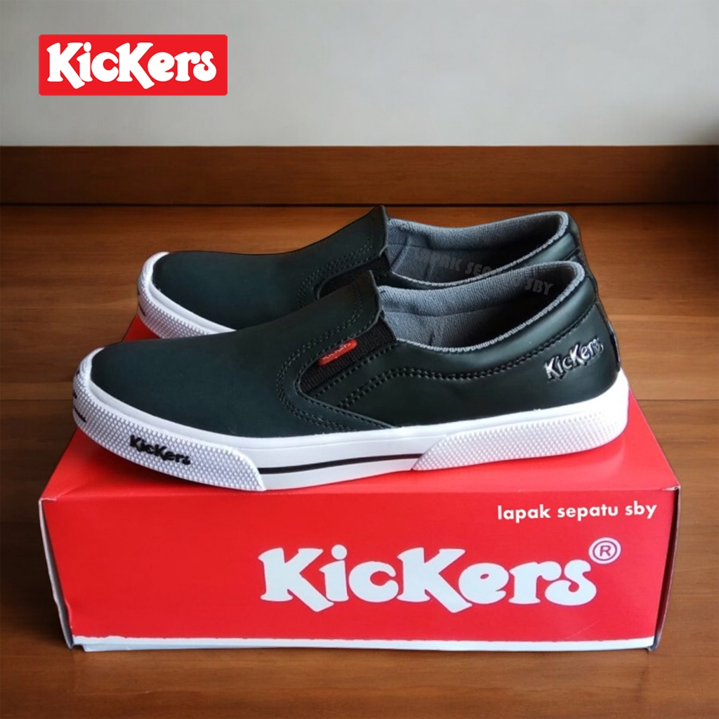 SEPATU KICKERS MX ONE SLIP ON SLOP HITAM COKLAT TUA TAN CASUAL SANTAI PRIA KERJA SEKOLAH TANPA TALI 