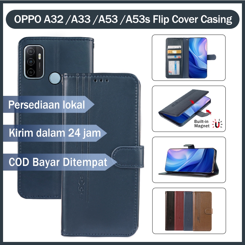 OPPO A32 /A33 /A53 /A53s Flip Case Flip Dompet Casing HP Flip Kulit Case Wallet Leather Cover Phone 