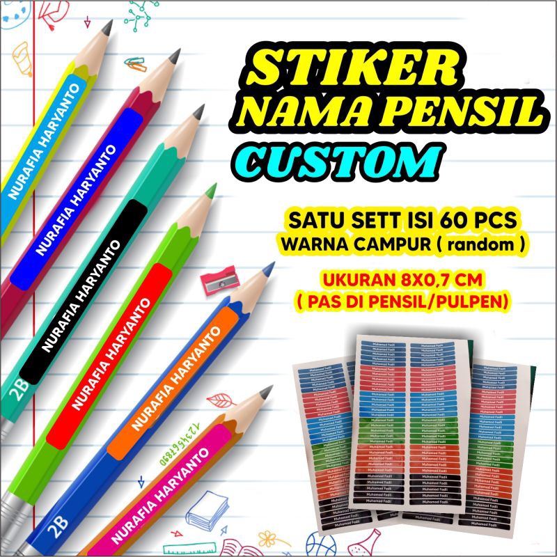 

STICKER PENSIL / PULPEN / ALAT TULIS. ORDER HARI INI BESOK PENGIRIMAN ( SEHARI PENGERJAAN )