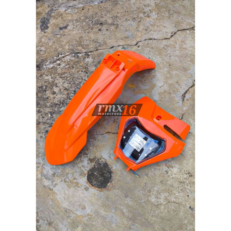 Spakbor depan KTM 250 2017 dan Headlamp 12 Led KTM 250 slebor depan reflektor lampu depan ktm 250 12