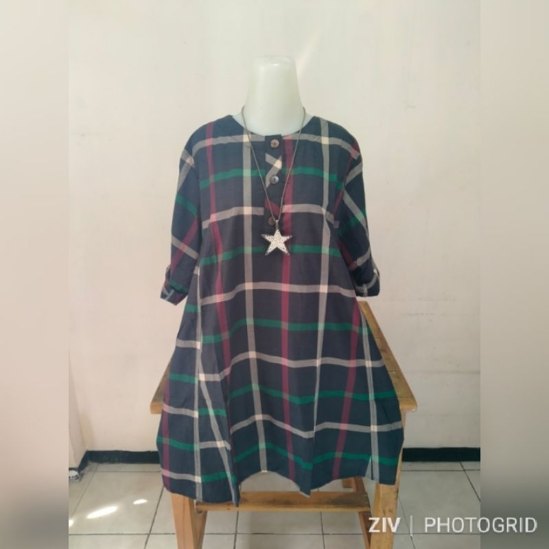 TUNIK JUMBO 5L LD 130 MOTIF KOTAK KOTAK T1737