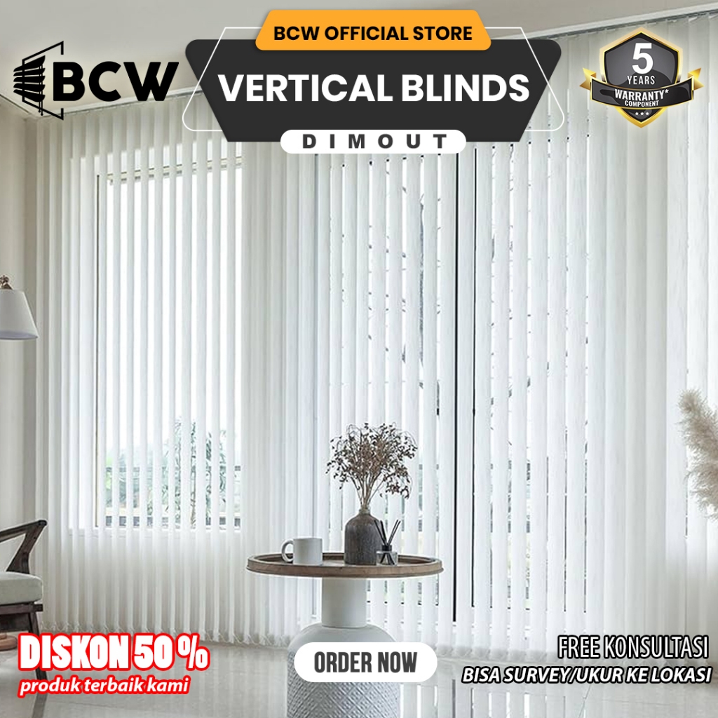 BCW Vertical Blind Indoor Dimout - Custom Ukuran - Tirai Jendela Gulung/Kerai - Tirai Minimalis - Ti